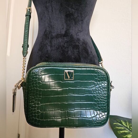 Victoria's Secret Green Croc Embossed Crossbody Bag & Wallet Set NEW - Picture 9 of 16